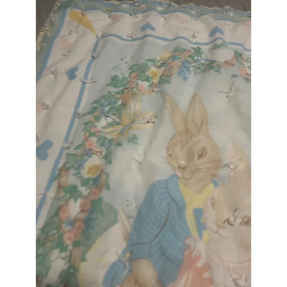 Vintage Peter Rabbit Baby Blanket Beatrix Potter Quilted Tied Nursery Throw Blue